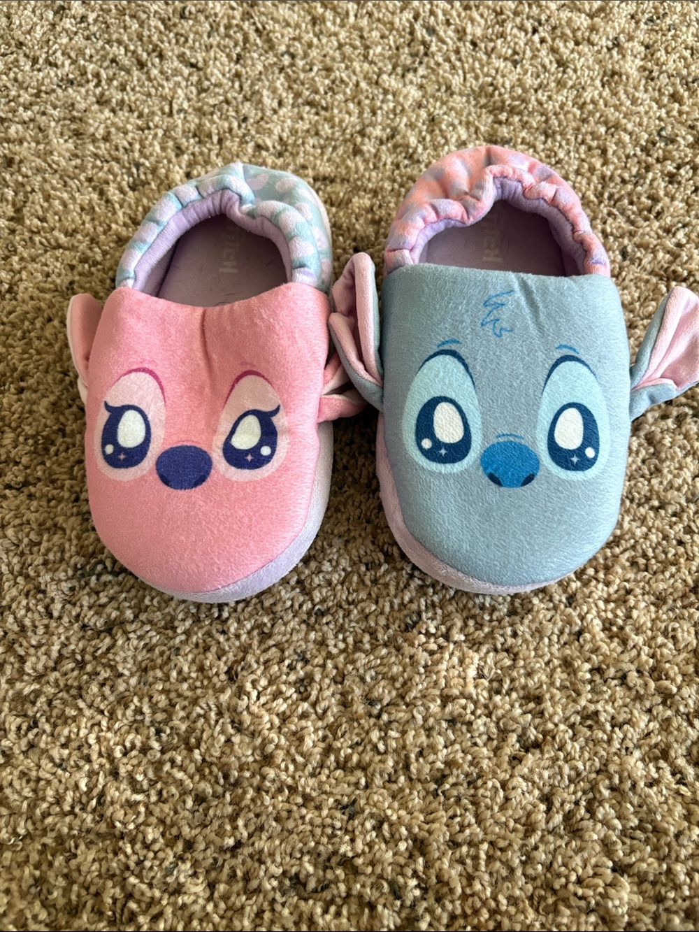 Kids Plush Angel and Stitch Slip-On Shoes - Pink & Light Blue